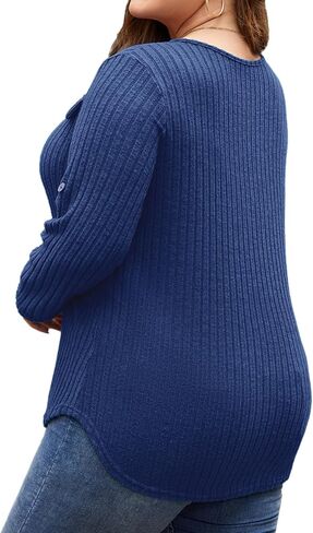 Plus Size Sweaters for Women Lightweight 3/4 Sleeve Quarter Zip V Neck Ribbed Business Casual Blouses Tops in Saudi Arabia