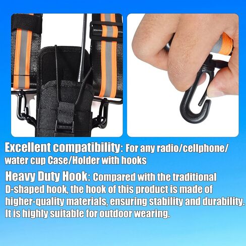 High-Visibility Reflective Shoulder Strap for Two-Way Radio Holster, Convert Clip-On Holster to Crossbody Carry, Mic Cable Management & Secure Clip Holder, Adjustable with Heavy-Duty Hook Clips in Kuwait