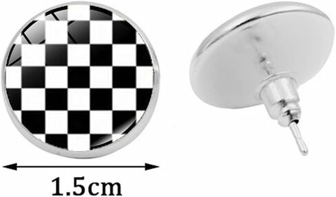 Dreuyet 2 Pairs Black White Checkered Stud Earrings for Women Men Cute Plaid Earrings Stainless Steel Posts Retro Classic Studs Checkerboard Print Glass Stud Earrings Fashion Studs Jewelry in Saudi Arabia