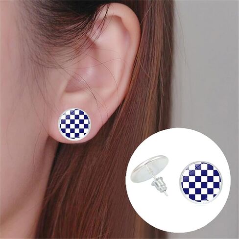 Dreuyet 2 Pairs Black White Checkered Stud Earrings for Women Men Cute Plaid Earrings Stainless Steel Posts Retro Classic Studs Checkerboard Print Glass Stud Earrings Fashion Studs Jewelry in Saudi Arabia