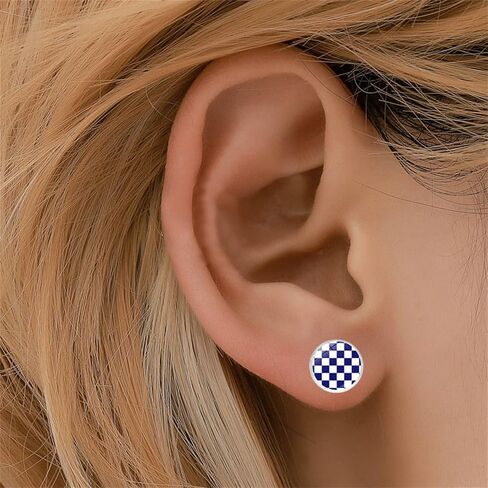 Dreuyet 2 Pairs Black White Checkered Stud Earrings for Women Men Cute Plaid Earrings Stainless Steel Posts Retro Classic Studs Checkerboard Print Glass Stud Earrings Fashion Studs Jewelry in Saudi Arabia
