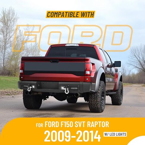 مجموعة المصد الخلفي KUAFU متوافقة مع 2009-2014 Ford F150 SVT Raptor مع أضواء LED مطلية بمسحوق فولاذي أسود in Saudi Arabia