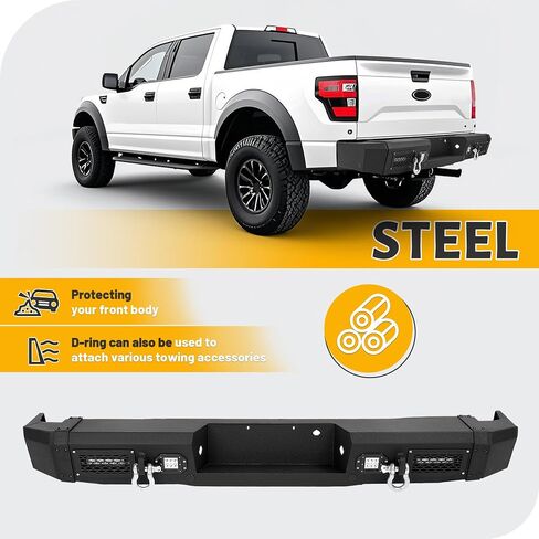 مجموعة المصد الخلفي KUAFU متوافقة مع 2009-2014 Ford F150 SVT Raptor مع أضواء LED مطلية بمسحوق فولاذي أسود in Saudi Arabia