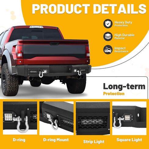 مجموعة المصد الخلفي KUAFU متوافقة مع 2009-2014 Ford F150 SVT Raptor مع أضواء LED مطلية بمسحوق فولاذي أسود in Saudi Arabia