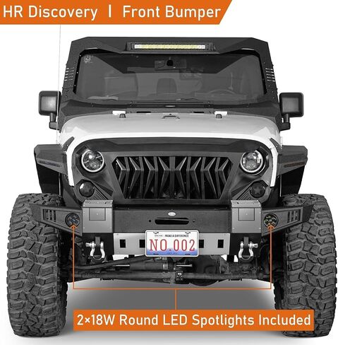 المصد الأمامي Hooke Road Wrangler JK مع لوحة ونش ولوحة انزلاقية لسيارة جيب رانجلر JK & Unlimited، مصد فولاذي للطرق الوعرة مع مصابيح LED مستديرة 2007-2018 in Saudi Arabia
