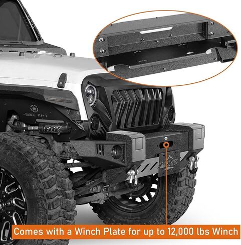 المصد الأمامي Hooke Road Wrangler JK مع لوحة ونش ولوحة انزلاقية لسيارة جيب رانجلر JK & Unlimited، مصد فولاذي للطرق الوعرة مع مصابيح LED مستديرة 2007-2018 in Saudi Arabia