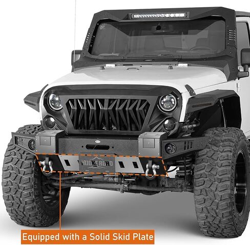 المصد الأمامي Hooke Road Wrangler JK مع لوحة ونش ولوحة انزلاقية لسيارة جيب رانجلر JK & Unlimited، مصد فولاذي للطرق الوعرة مع مصابيح LED مستديرة 2007-2018 in Saudi Arabia