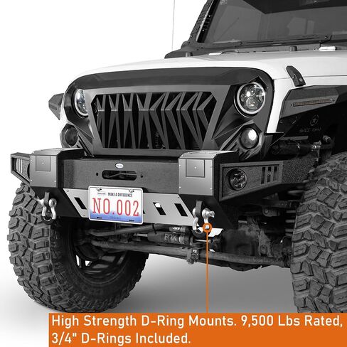 المصد الأمامي Hooke Road Wrangler JK مع لوحة ونش ولوحة انزلاقية لسيارة جيب رانجلر JK & Unlimited، مصد فولاذي للطرق الوعرة مع مصابيح LED مستديرة 2007-2018 in Saudi Arabia