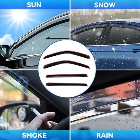 4pcs Front+Rear Smoke Tint Sun/Rain Guard Outside Mount Tape-On Vent Window Visors Compatible with 06-11 BMW E90 3-Series 08-12 M3 4-Door Sedan 323 325 328 330 335 i xdrive xi d in Saudi Arabia