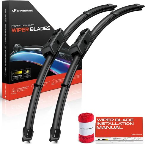 A-Premium Pack of 2 Windshield Wiper Blades with Wear Indicator & Towel - Compatible with Volkswagen Jetta 2019-2024 & Porsche Macan 2015-2024, Panamera 2014-2016 - 24" and 20", TLPN Connector in Saudi Arabia