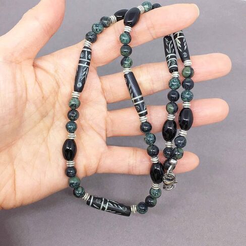 قلادة للرجال على الطراز القبلي - عظمة منحوتة، أونيكس أسود، حجر كريم عين النمر الأحمر، مصنوعة يدويًا in Kuwait