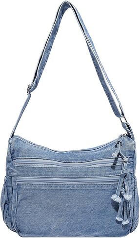 Denim Purses for Women Tote Bag, Lightweight Crossbody Purse with Multi Pockets, Large Slouchy Shoulder Bag in Saudi Arabia