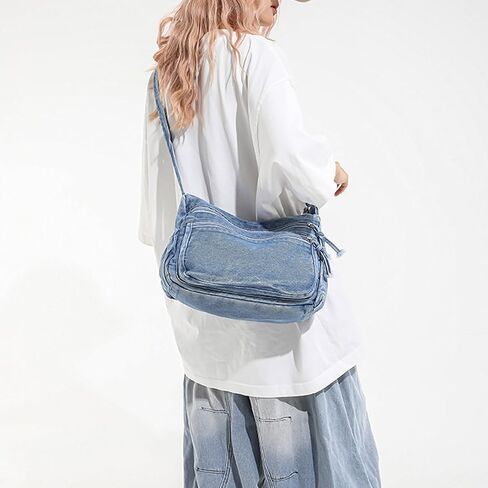 Denim Purses for Women Tote Bag, Lightweight Crossbody Purse with Multi Pockets, Large Slouchy Shoulder Bag in Saudi Arabia