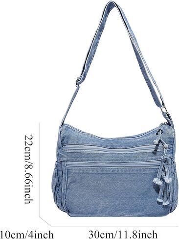 Denim Purses for Women Tote Bag, Lightweight Crossbody Purse with Multi Pockets, Large Slouchy Shoulder Bag in Saudi Arabia