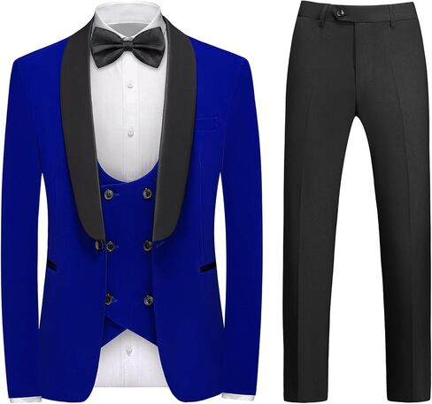 Rogers & Morris Velvet Tuxedo Suit for Men Solid Shawl Lapel 3 Piece Set Regular Fit Jacket Vest Pants Set in Kuwait