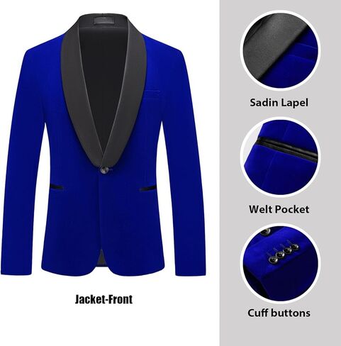 Rogers & Morris Velvet Tuxedo Suit for Men Solid Shawl Lapel 3 Piece Set Regular Fit Jacket Vest Pants Set in Kuwait