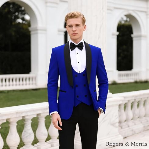 Rogers & Morris Velvet Tuxedo Suit for Men Solid Shawl Lapel 3 Piece Set Regular Fit Jacket Vest Pants Set in Kuwait