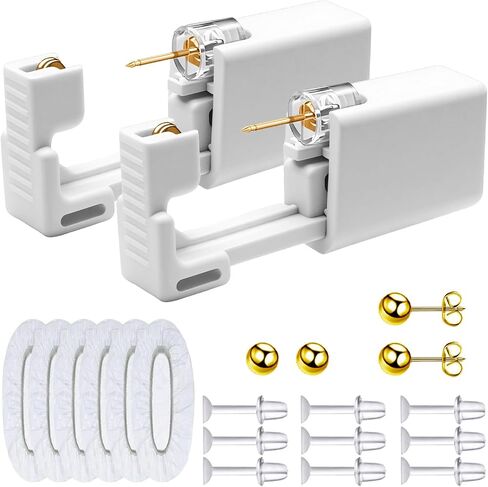 112 Pcs Ear Piercing Kits, Perfect Ear Piercing Gun Kit Great for Cartilage Quick Easy and Painless with Cute Cubic Zirconium Gold Silver Stud Earrings in Kuwait
