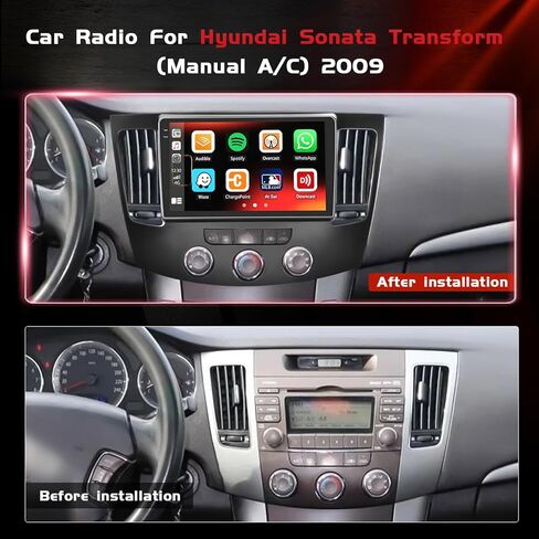Android Car Stereo for Hyundai Sonata NF 2009-2010 with 9 Inch Touch Screen Wireless CarPlay Android Auto Bluetooth 2GB+64GB EQ 26UI Split Screen AHD Rear Camera in Kuwait