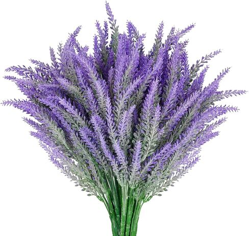 14 Bundles Lavender Fake Artificial Flowers, Faux Plastic Plants for Home Decor, Outdoors Wedding Kitchen Garden Patio Porch Window Box Office Table Centerpieces Indoor Outdoor Decorations in Saudi Arabia