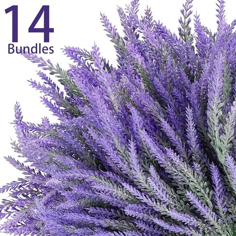 14 Bundles Lavender Fake Artificial Flowers, Faux Plastic Plants for Home Decor, Outdoors Wedding Kitchen Garden Patio Porch Window Box Office Table Centerpieces Indoor Outdoor Decorations in Saudi Arabia