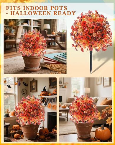 Artificial Mums Topiary Ball Tree With Flowers for Outdoors Fall Decor,Orange UV Resistant Fake Plants With Ground Spike Autumn Decorations for Home,Front Porch,Garden,Thanksgiving,Planters in Kuwait