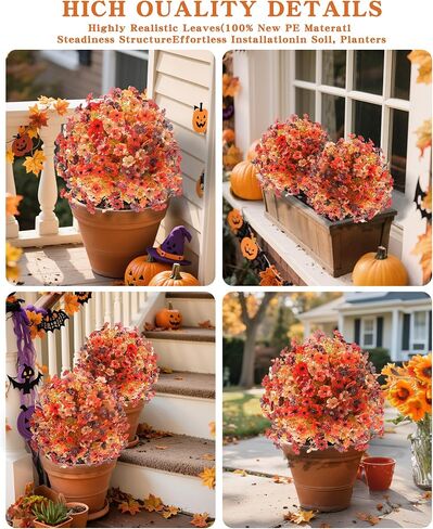 Artificial Mums Topiary Ball Tree With Flowers for Outdoors Fall Decor,Orange UV Resistant Fake Plants With Ground Spike Autumn Decorations for Home,Front Porch,Garden,Thanksgiving,Planters in Kuwait