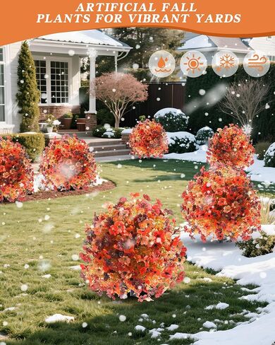 Artificial Mums Topiary Ball Tree With Flowers for Outdoors Fall Decor,Orange UV Resistant Fake Plants With Ground Spike Autumn Decorations for Home,Front Porch,Garden,Thanksgiving,Planters in Kuwait