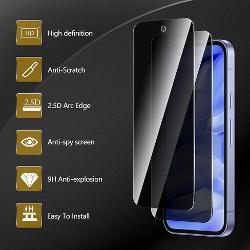 3 Pack Privacy Screen Protector for Google Pixel 8a With 3 Pack Camera Lens Protector, Anti Spy Tempered Glass 9H Hardness, Black Protector Anti Spy, Bubble Free, Anti-Scratch in Kuwait