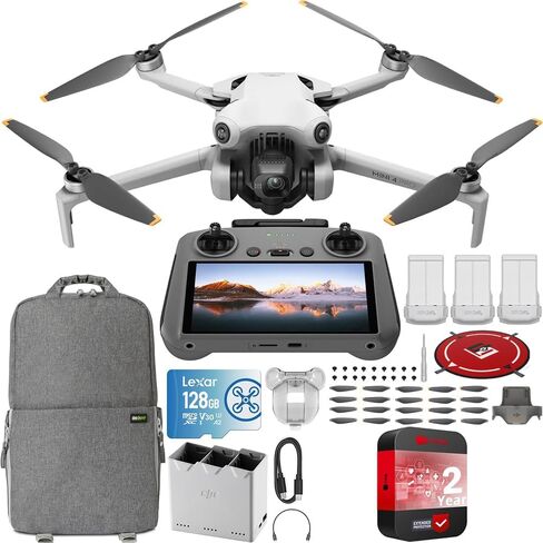 DJI Mini 4 Pro Folding Drone with RC 2 Remote (With Screen) Fly More Combo, 4K HDR Video Camera for Adults, Under 249g, Omnidirectional Sensing, 3 Batteries Bundle with Deco Gear Accessories in Kuwait