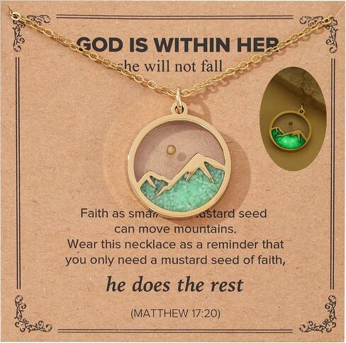 Glow in the Dark Mustard Seed Faith Necklace, Move Mountains Religious Jewelry for Christian Women Men Teens, Daily Encouragement Gift for Birthday Baptism Graduation in Kuwait