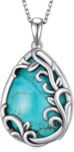 Teardrop Turquoise Necklaces 925 Sterling Silver Filigree Necklaces Pendant Genuine Natural Turquoise Jewelry Anniversary Birthday Gift for Women in Kuwait