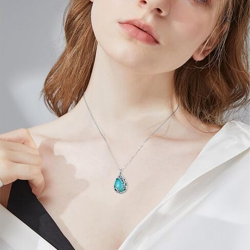 Teardrop Turquoise Necklaces 925 Sterling Silver Filigree Necklaces Pendant Genuine Natural Turquoise Jewelry Anniversary Birthday Gift for Women in Kuwait