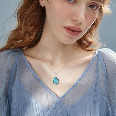 Teardrop Turquoise Necklaces 925 Sterling Silver Filigree Necklaces Pendant Genuine Natural Turquoise Jewelry Anniversary Birthday Gift for Women in Kuwait