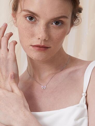 ChicSilver Bow Birthstone Necklace, 925 Sterling Silver Pendant Necklaces for Women, Hypoallergenic Silver Choker with 16 inch Rolo Chain, 12 Months Jewelry for Valentines Mothers Day Christmas in Saudi Arabia