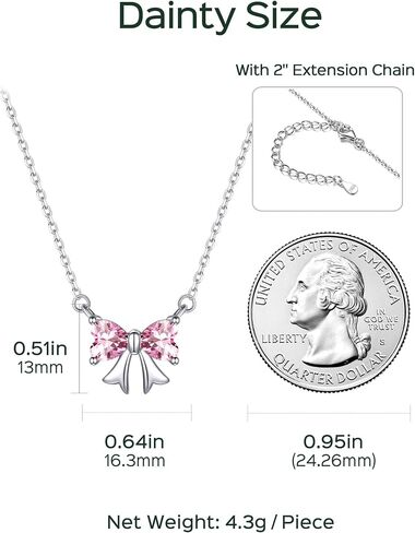 ChicSilver Bow Birthstone Necklace, 925 Sterling Silver Pendant Necklaces for Women, Hypoallergenic Silver Choker with 16 inch Rolo Chain, 12 Months Jewelry for Valentines Mothers Day Christmas in Saudi Arabia