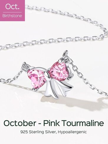 ChicSilver Bow Birthstone Necklace, 925 Sterling Silver Pendant Necklaces for Women, Hypoallergenic Silver Choker with 16 inch Rolo Chain, 12 Months Jewelry for Valentines Mothers Day Christmas in Saudi Arabia