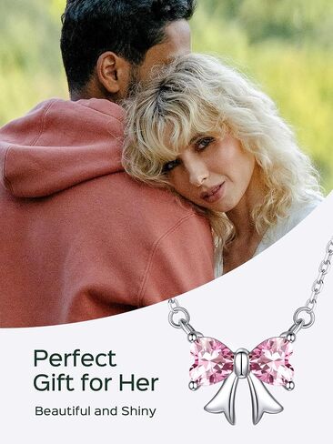 ChicSilver Bow Birthstone Necklace, 925 Sterling Silver Pendant Necklaces for Women, Hypoallergenic Silver Choker with 16 inch Rolo Chain, 12 Months Jewelry for Valentines Mothers Day Christmas in Saudi Arabia
