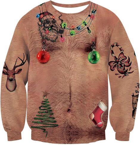 سويت شيرت Idgreatim للجنسين Ugly Christmas Crewneck برسومات ثلاثية الأبعاد وأكمام طويلة in Kuwait