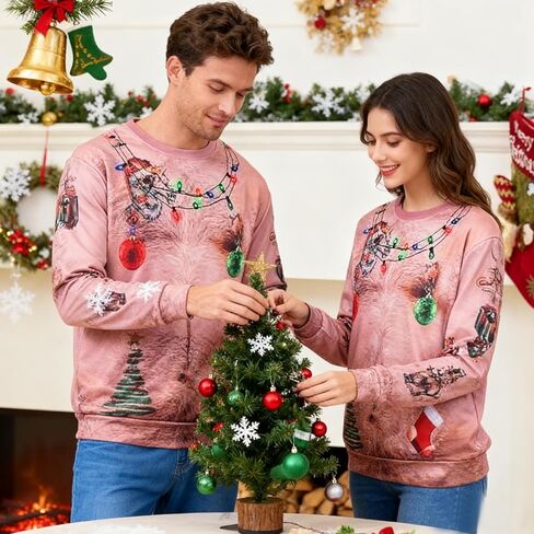 سويت شيرت Idgreatim للجنسين Ugly Christmas Crewneck برسومات ثلاثية الأبعاد وأكمام طويلة in Kuwait