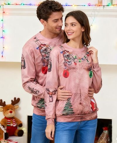 سويت شيرت Idgreatim للجنسين Ugly Christmas Crewneck برسومات ثلاثية الأبعاد وأكمام طويلة in Kuwait