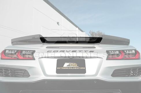 Replacement for 2023-Present Corvette C8 E-Ray & Z06 Models | GM Factory Style Polycarbonate Jake Skull Logo Rear Trunk Lid Wing Wickerbill Spoiler Extension Winglet Pair (Light Tinted) in Kuwait