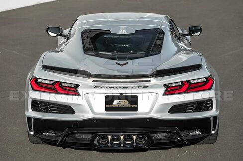 Replacement for 2023-Present Corvette C8 E-Ray & Z06 Models | GM Factory Style Polycarbonate Jake Skull Logo Rear Trunk Lid Wing Wickerbill Spoiler Extension Winglet Pair (Light Tinted) in Kuwait