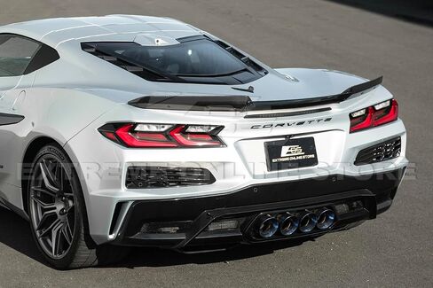 Replacement for 2023-Present Corvette C8 E-Ray & Z06 Models | GM Factory Style Polycarbonate Jake Skull Logo Rear Trunk Lid Wing Wickerbill Spoiler Extension Winglet Pair (Light Tinted) in Kuwait
