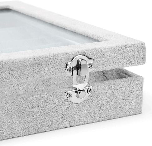 Jewelry Tray 24 Grid Velvet Jewelry Organizer with Clear Lid Transparent Earring Organizer Holder Case with Clasp Drawer Insert for Rings Studs Gift for Women Girls (Grey) in Saudi Arabia