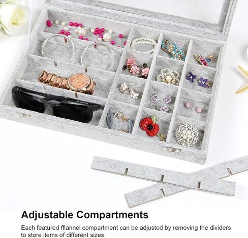 Jewelry Tray 24 Grid Velvet Jewelry Organizer with Clear Lid Transparent Earring Organizer Holder Case with Clasp Drawer Insert for Rings Studs Gift for Women Girls (Grey) in Saudi Arabia