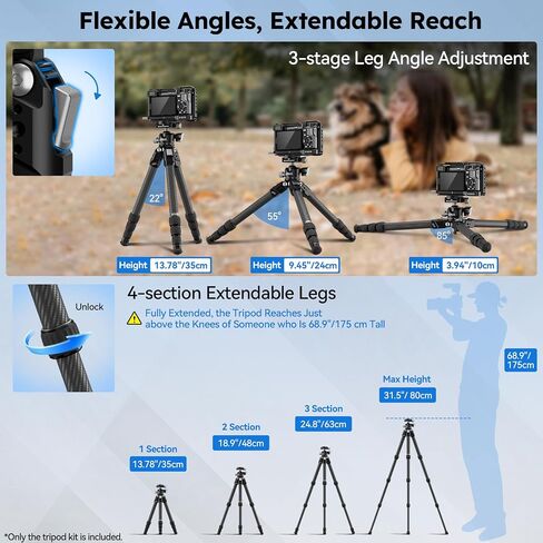 SIRUI Compact Mini Desktop Tripod, 20" Aluminum Portable Small Tabletop Tripod Stand with 360° Ball Head for DSLR, Camera, Phone, Loaded up to 22lbs, Phone Holder Included, AM-TT50 in Saudi Arabia