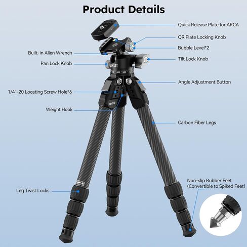 SIRUI Compact Mini Desktop Tripod, 20" Aluminum Portable Small Tabletop Tripod Stand with 360° Ball Head for DSLR, Camera, Phone, Loaded up to 22lbs, Phone Holder Included, AM-TT50 in Saudi Arabia