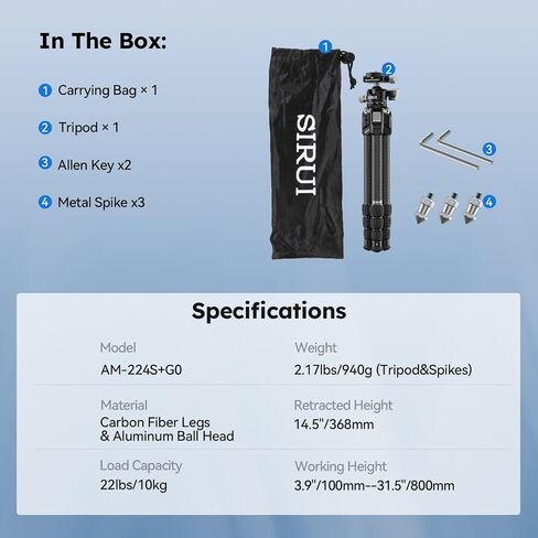 SIRUI Compact Mini Desktop Tripod, 20" Aluminum Portable Small Tabletop Tripod Stand with 360° Ball Head for DSLR, Camera, Phone, Loaded up to 22lbs, Phone Holder Included, AM-TT50 in Saudi Arabia