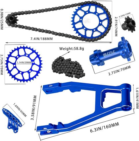 Steel Roller Chain&Rear Swing Arm&Rear Hub Chain Sprocket Gears&Front Sprocket&Chain Guard Protector&Rear Wheel Hub Hex Upgrades for L0Si 1/4 Promoto-MX Motorcycle RTR FXR,Silver in Saudi Arabia